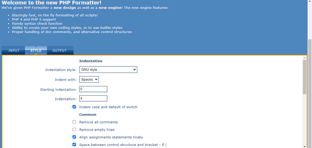 PHP formatter output 1