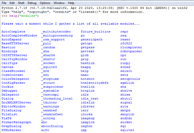 Python libraries list output 1
