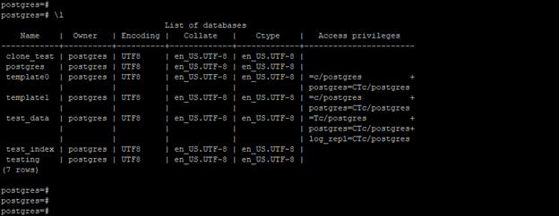 PostgreSQL List Databases output 2