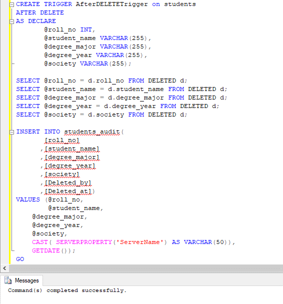 Sql Create Trigger Delete