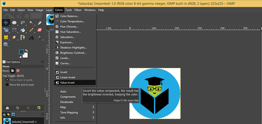 GIMP invert colors output 8