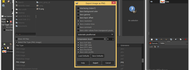 GIMP save as png output 11