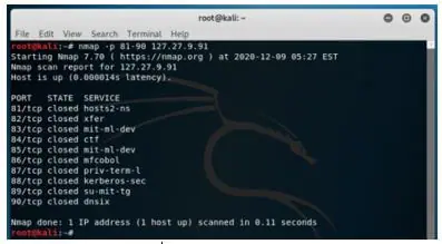 Scanning range of ports.