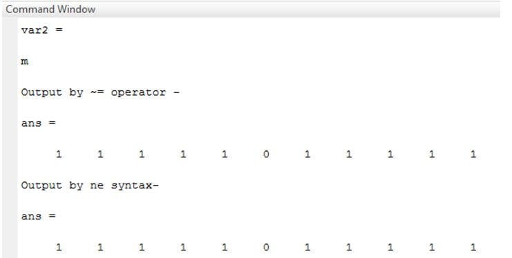 symbol for does not equal matlab