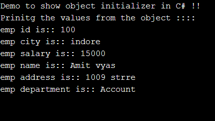 C# object initializer output