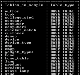 MariaDB SHOW TABLES output 3