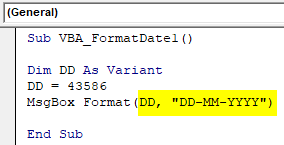 VBA Format Date Example 2-5