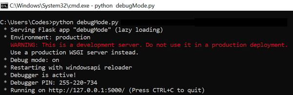 Flask debug mode output 2