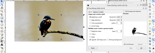 inkscape trace bitmap shows pixels