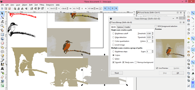 inkscape separate vector from traced image