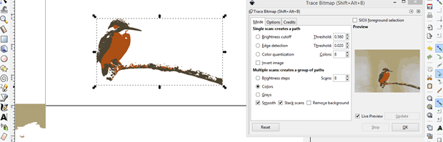 inkscape trace bitmap color make 1 object