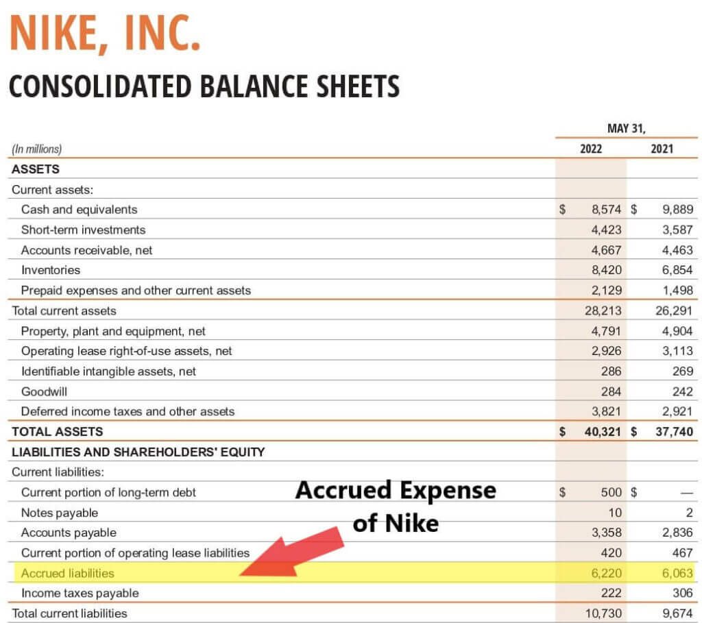 Accrued Expense-Nike balance sheet