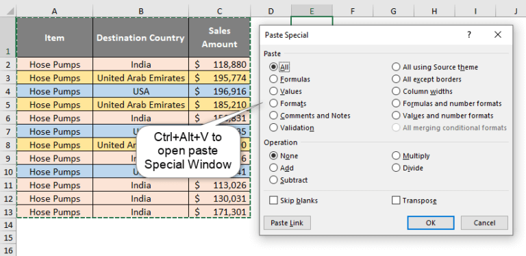 excel shortcut keys paste values