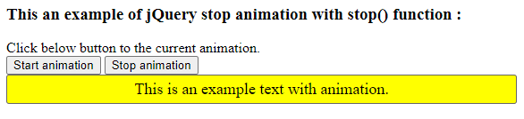 jQuery stop animation output 1.2
