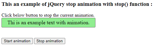 jQuery stop animation output 2.2