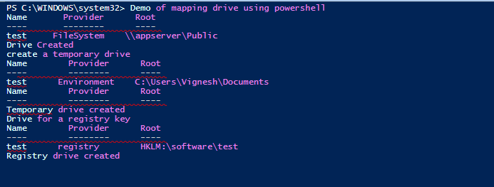 PowerShell Map Network Drive output