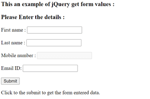 jQuery get form values output 1