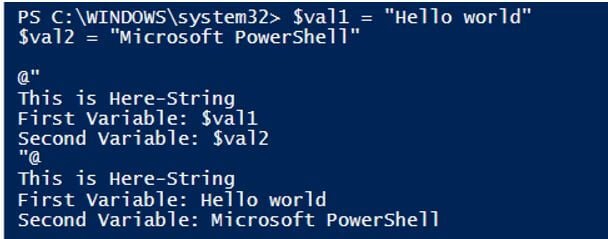 Using the variable inside the Here-String