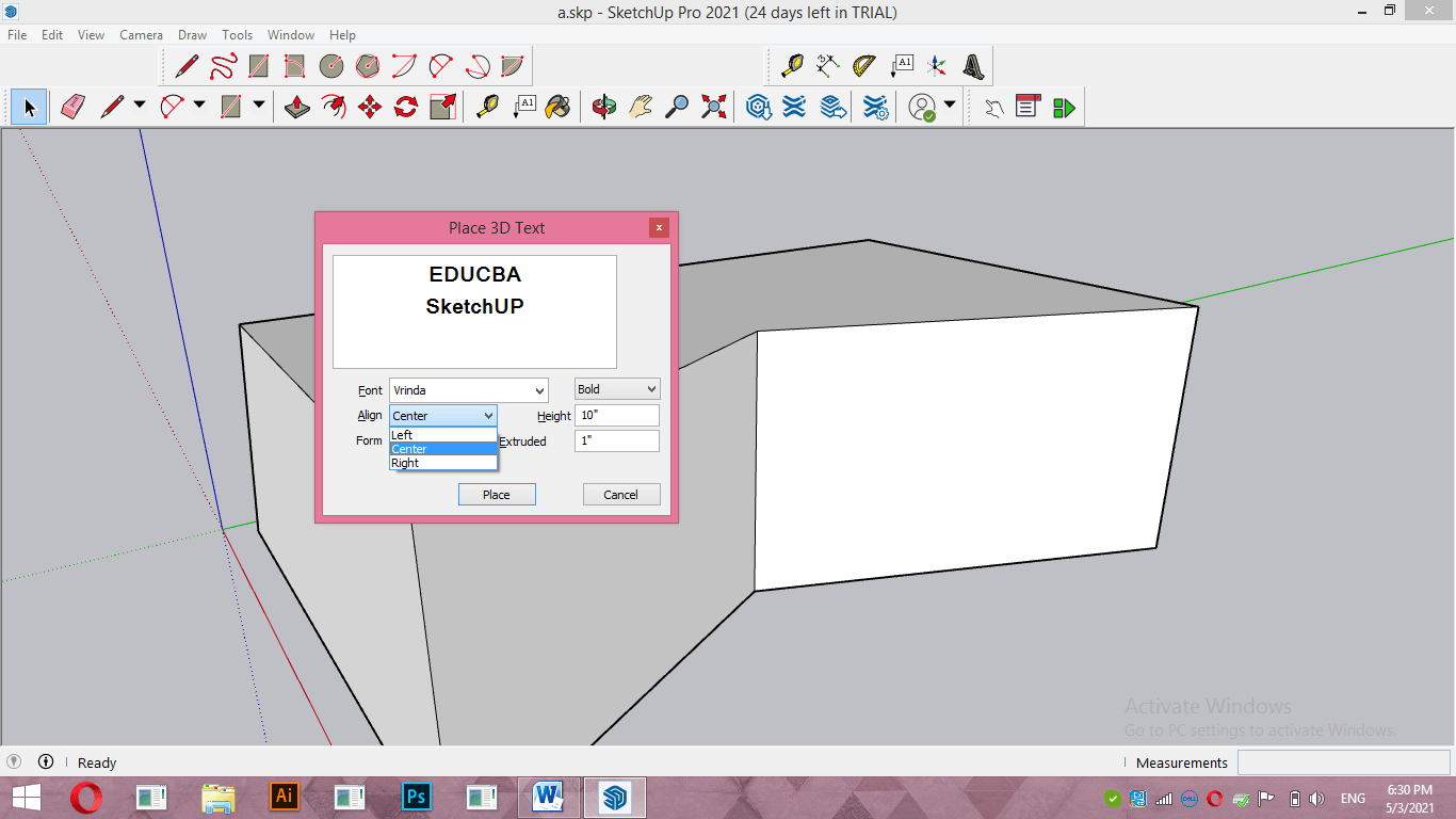 SketchUp 3D text Output 20.1