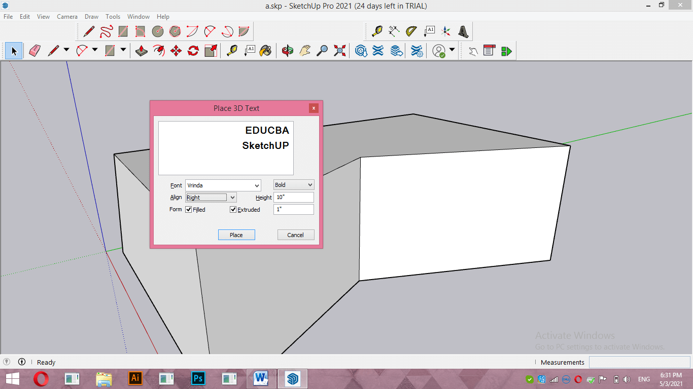 SketchUp 3D text Output 20.2