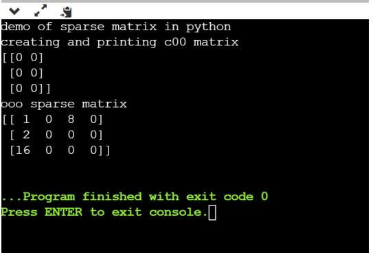 Sparse Matrix in Python 2