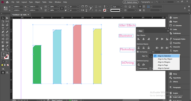 InDesign align output 25