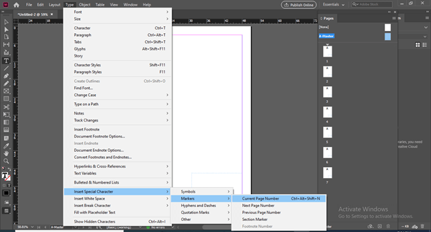 InDesign how to add page numbers output 6