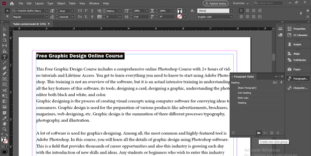 InDesign table of contents output 5
