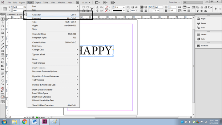 underline in indesign