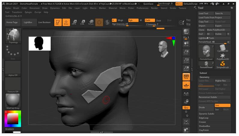 jaw area of this model with minimum polygons mesh