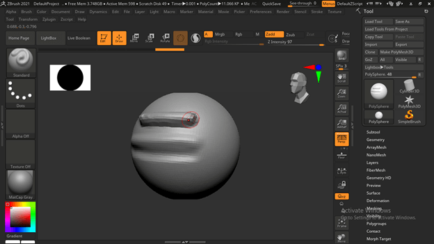 how to turn on wax prview zbrush