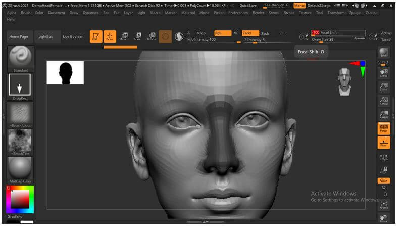 zbrush focal shift