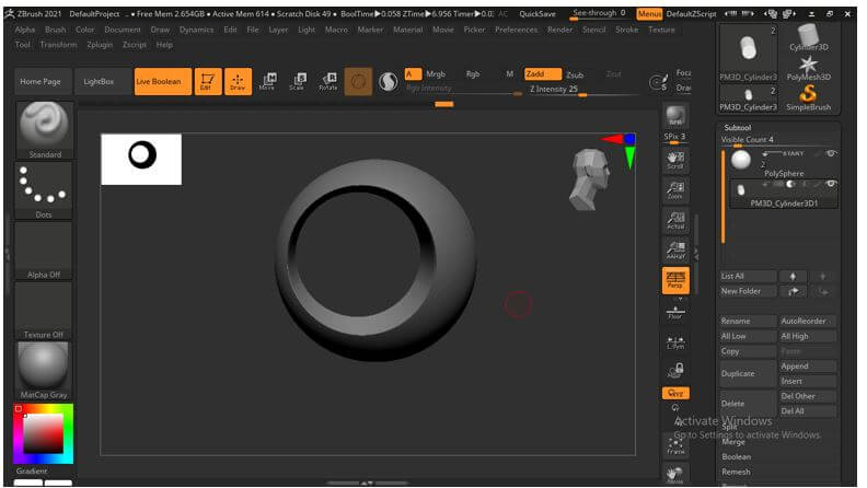 zbrush combine live boolean subtools