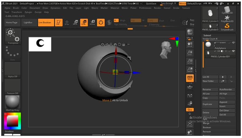 how to booleon out zbrush