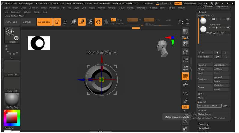 how to make boolean zbrush