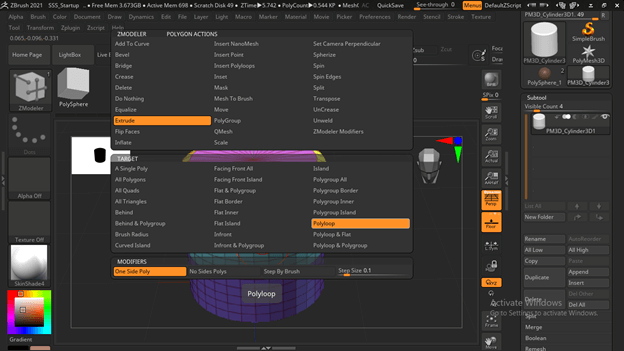 how to select more than one polygroup zbrush