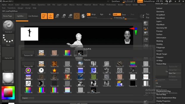applying textures in zbrush