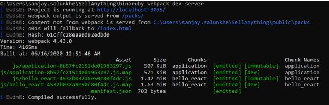 Rails Webpacker - Webpack server execution sample screen