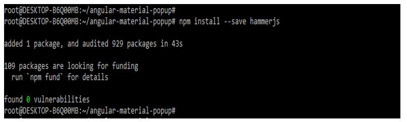 installing the hammerjs by using npm