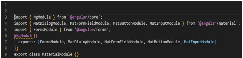 adding code to the material.module.ts file