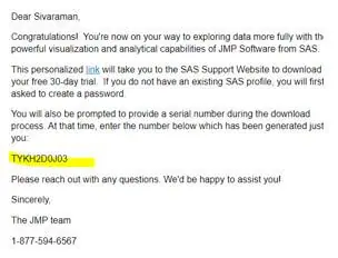 SAS JMP - trial version serial key