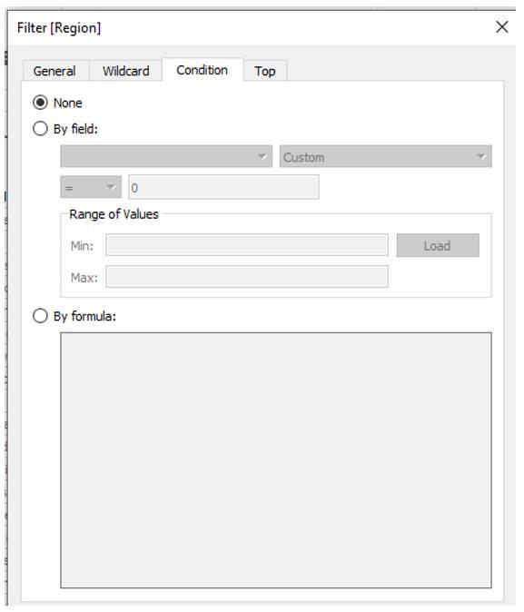 Tableau Viewer - Filter dialogue box