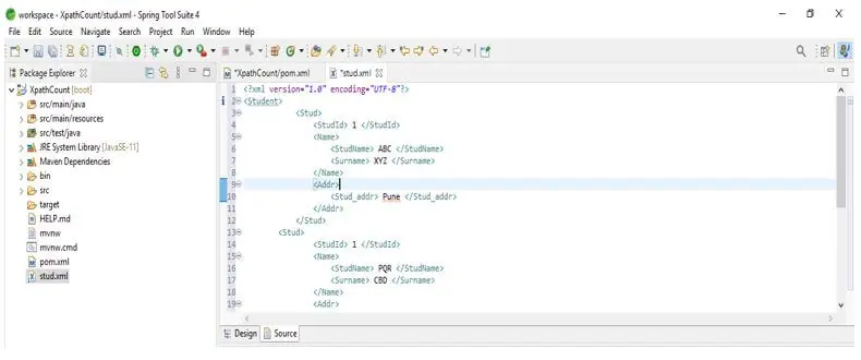 creating the xml file name stud.xml