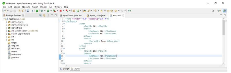 emp.xml file to define the info of employees