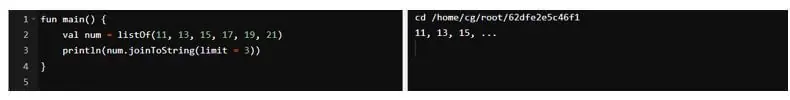 how we can use the limit function by using joinToString in kotlin