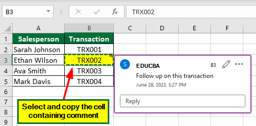 Paste Special Shortcut in Excel-Paste Comments 1