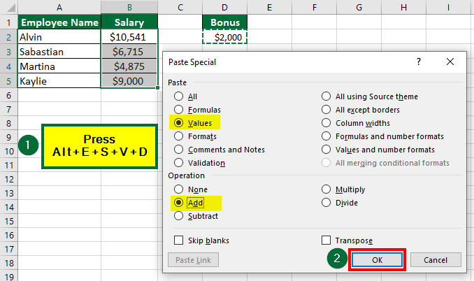 Paste Special Shortcut in Excel-Add 3