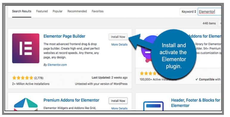 select Elementor page builder