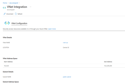 Azure SignalR Public subnet