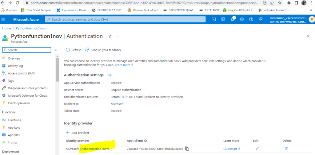 Azure Functions Authentication Provider